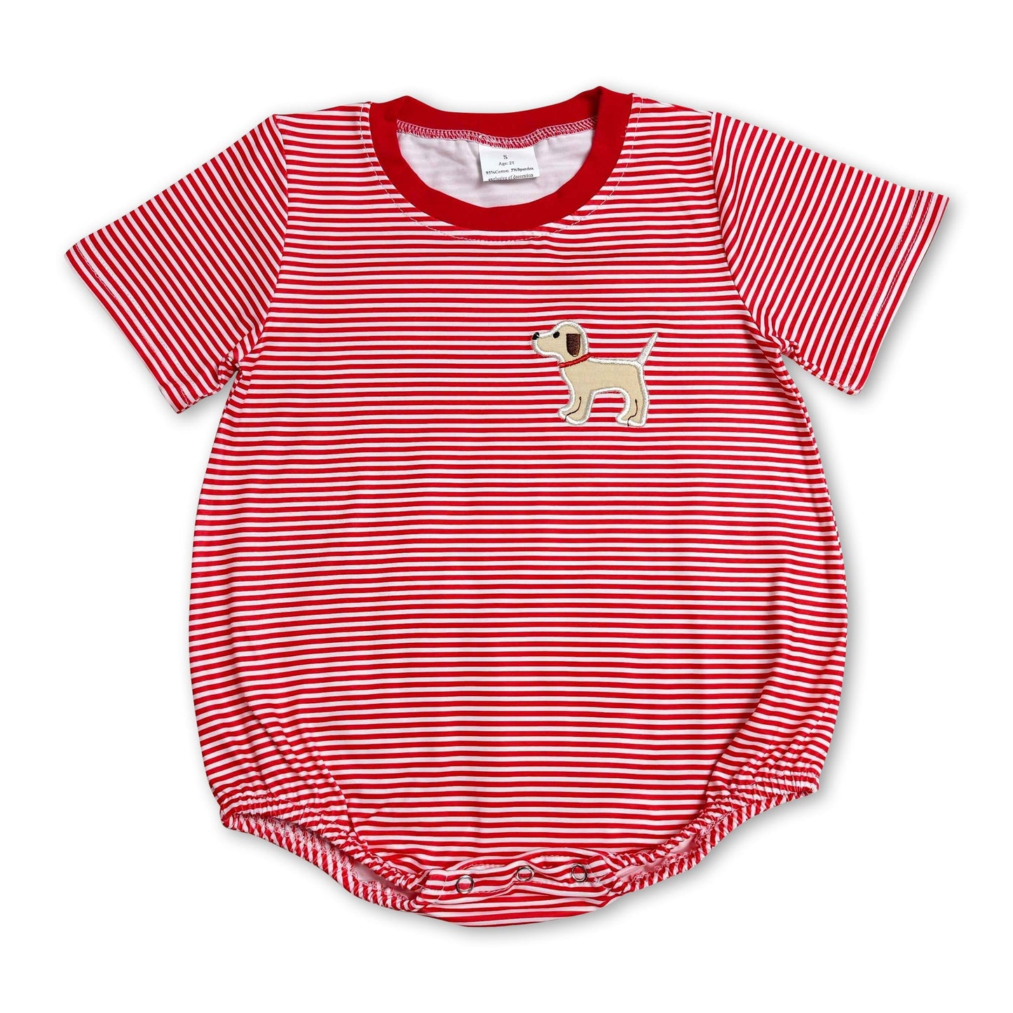 Red stripe short sleeves dog baby boy romper