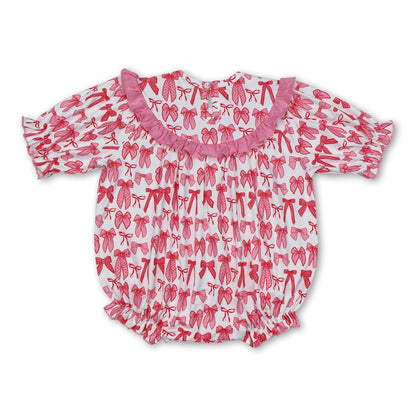 Short sleeves Mama's bestie smocked bow baby girls romper