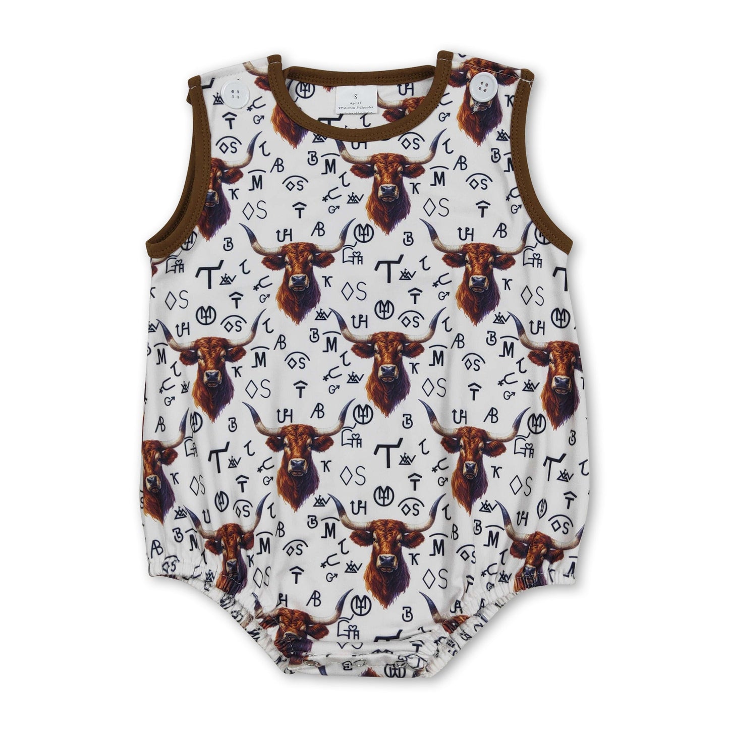 Sleeveless highland cow brands western boy romper