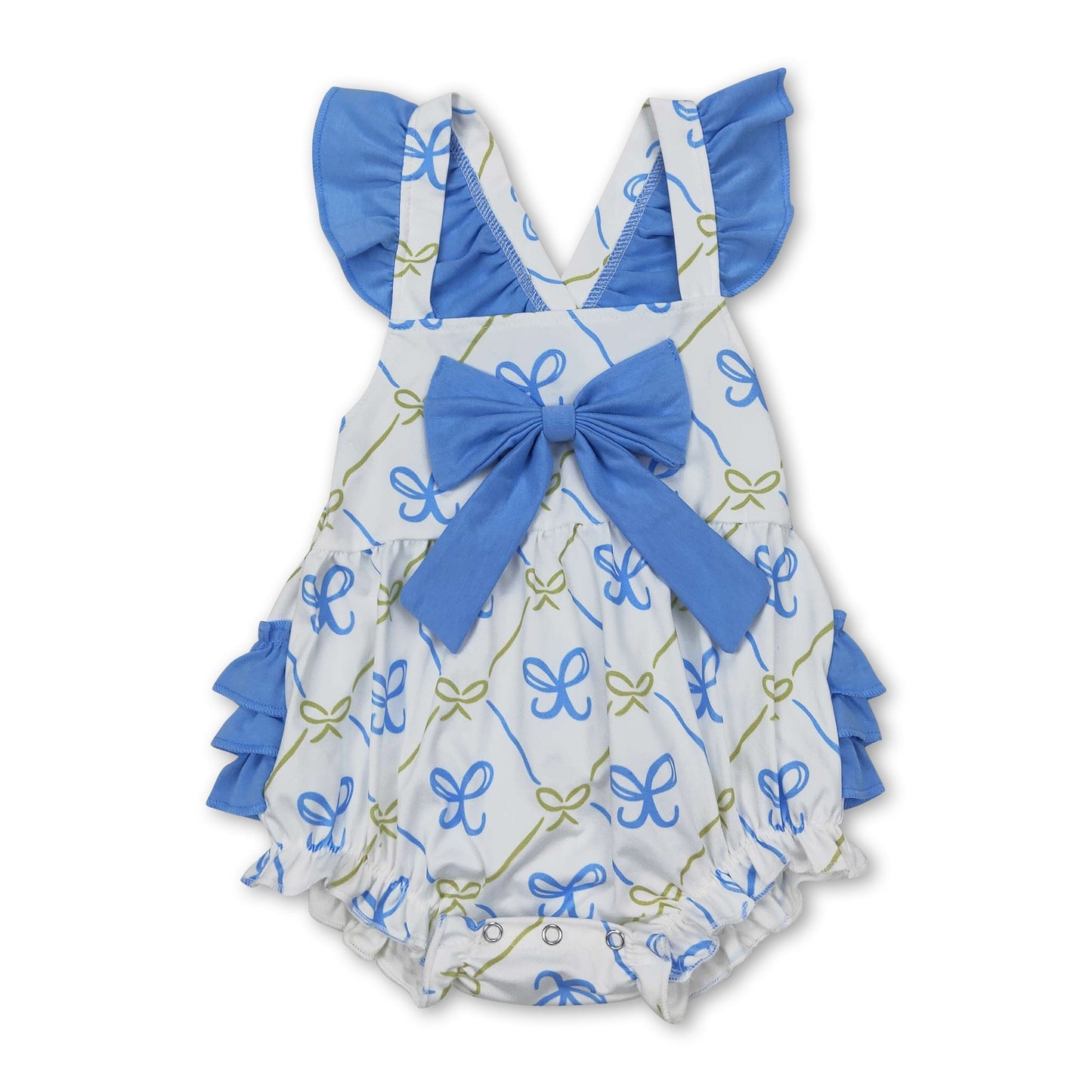 Light blue flutter sleeves ruffle bow baby girls romper