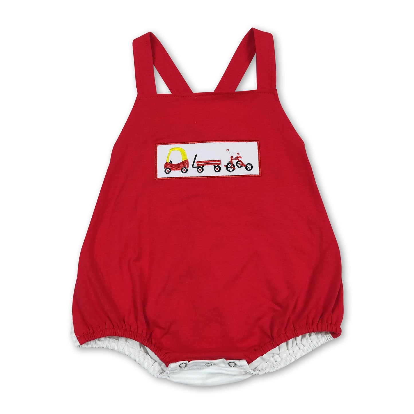 Red straps cars stripe baby boy summer romper