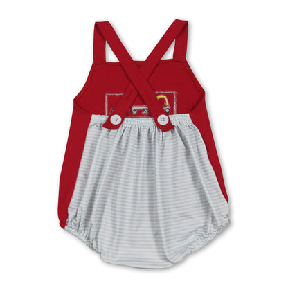 Red straps cars stripe baby boy summer romper