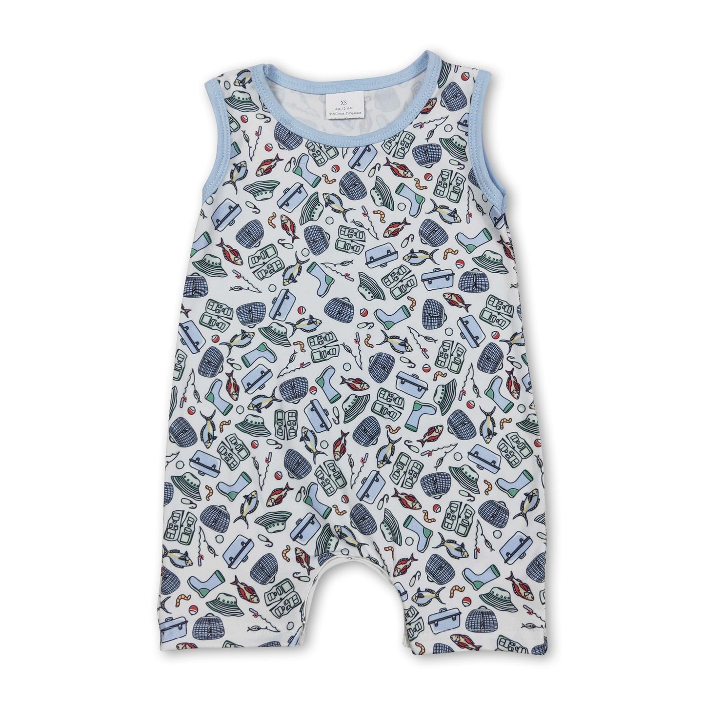 Sleeveless boots lure fishing baby boy romper