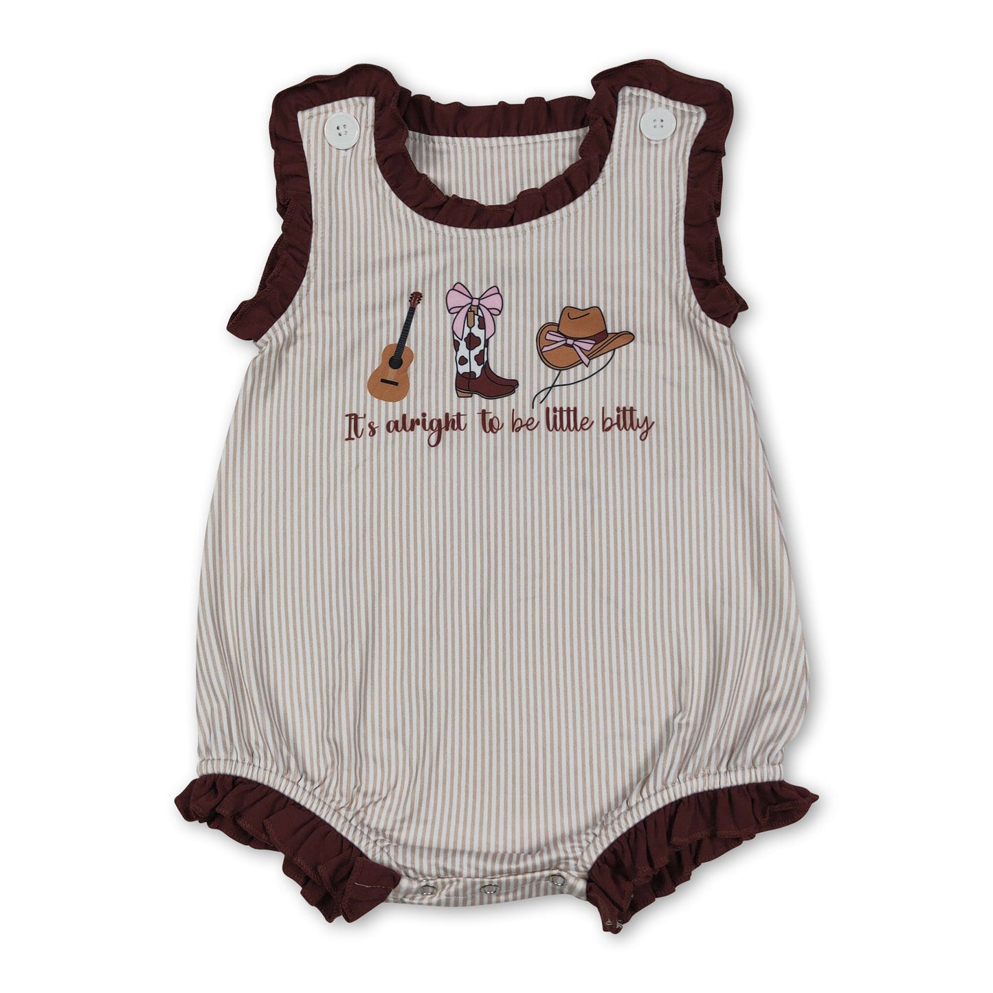 Ruffle stripe it's alright to be little bitty western baby romper