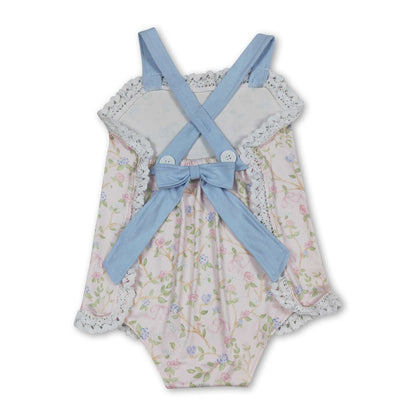 Straps lace ruffle floral baby girls summer romper