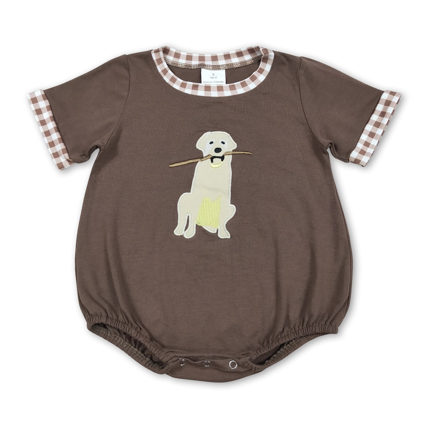 Short sleeves brown dog embroidery kids boys summer romper