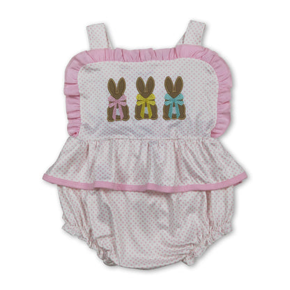 Polka dots bunny bow baby girls embroidery Easter romper