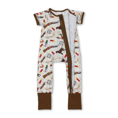 Short sleeves duck call dog baby boy zipper romper