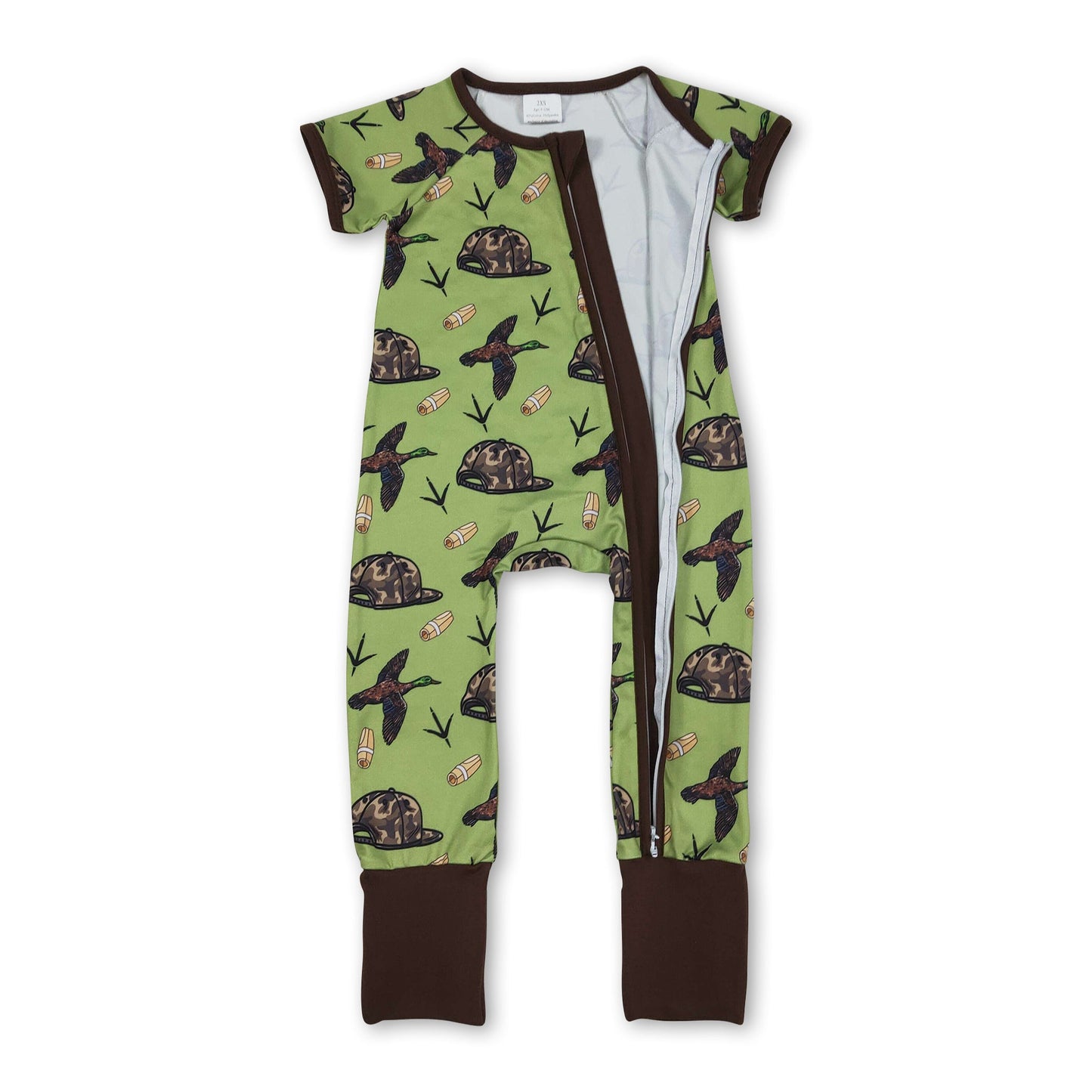Short sleeves camo hat duck baby boy zipper romper