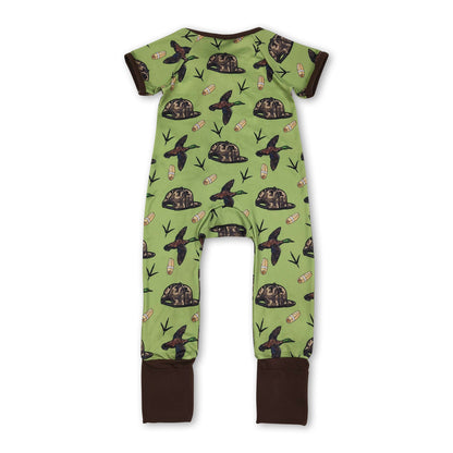Short sleeves camo hat duck baby boy zipper romper