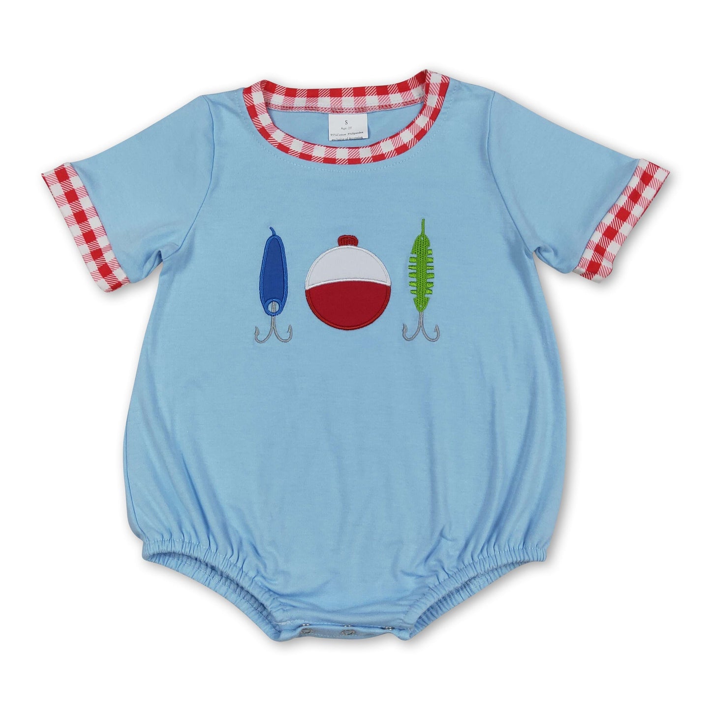 Short sleeves fishing lure embroidery baby boy romper