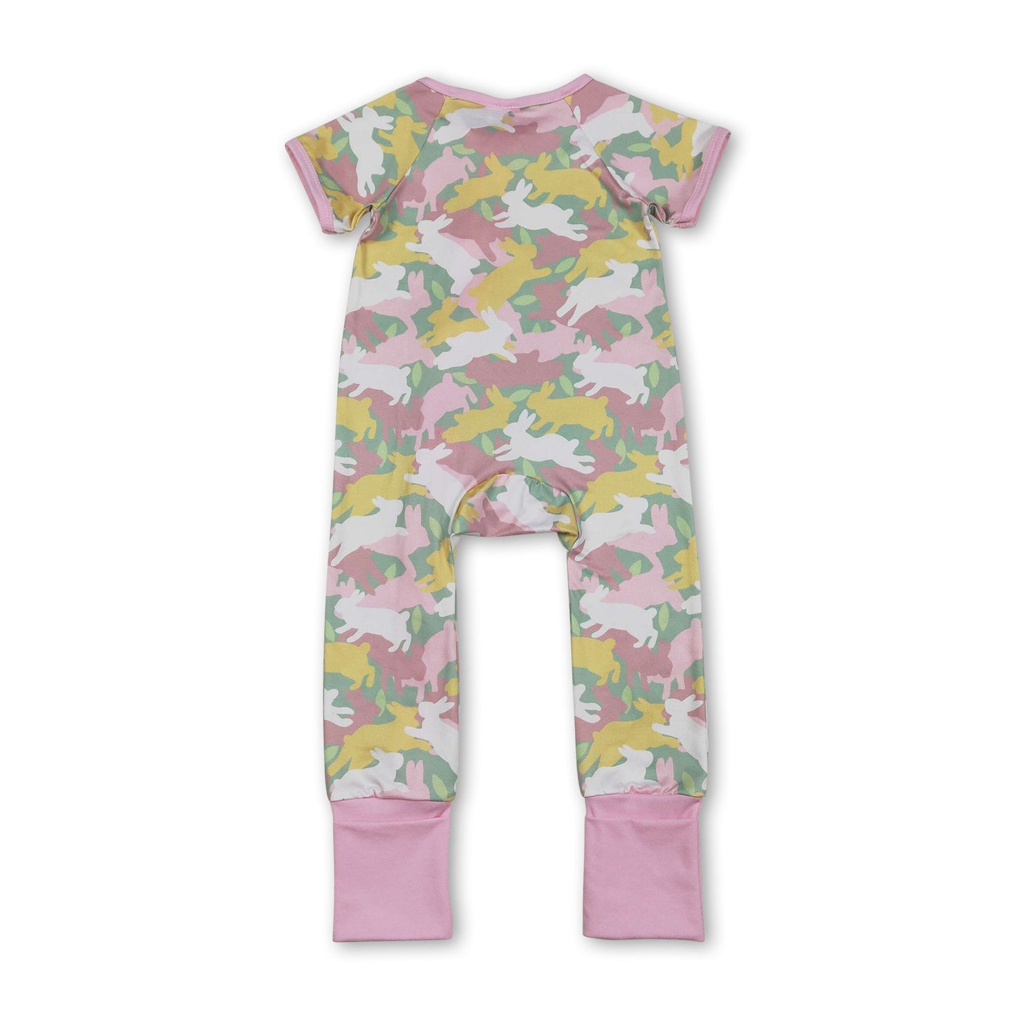 Short sleeves camo rabbit baby girls Easter zipper romper