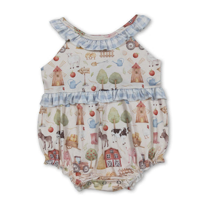 Sleeveless plaid ruffle farm baby girls romper