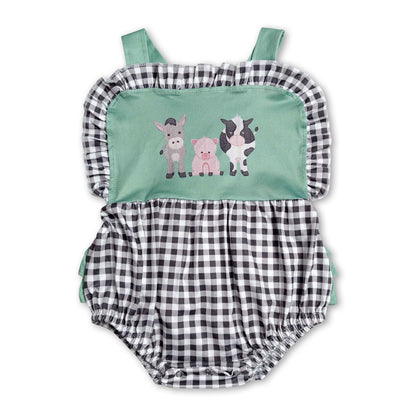 Straps cow pig ruffle plaid farm baby summer romper