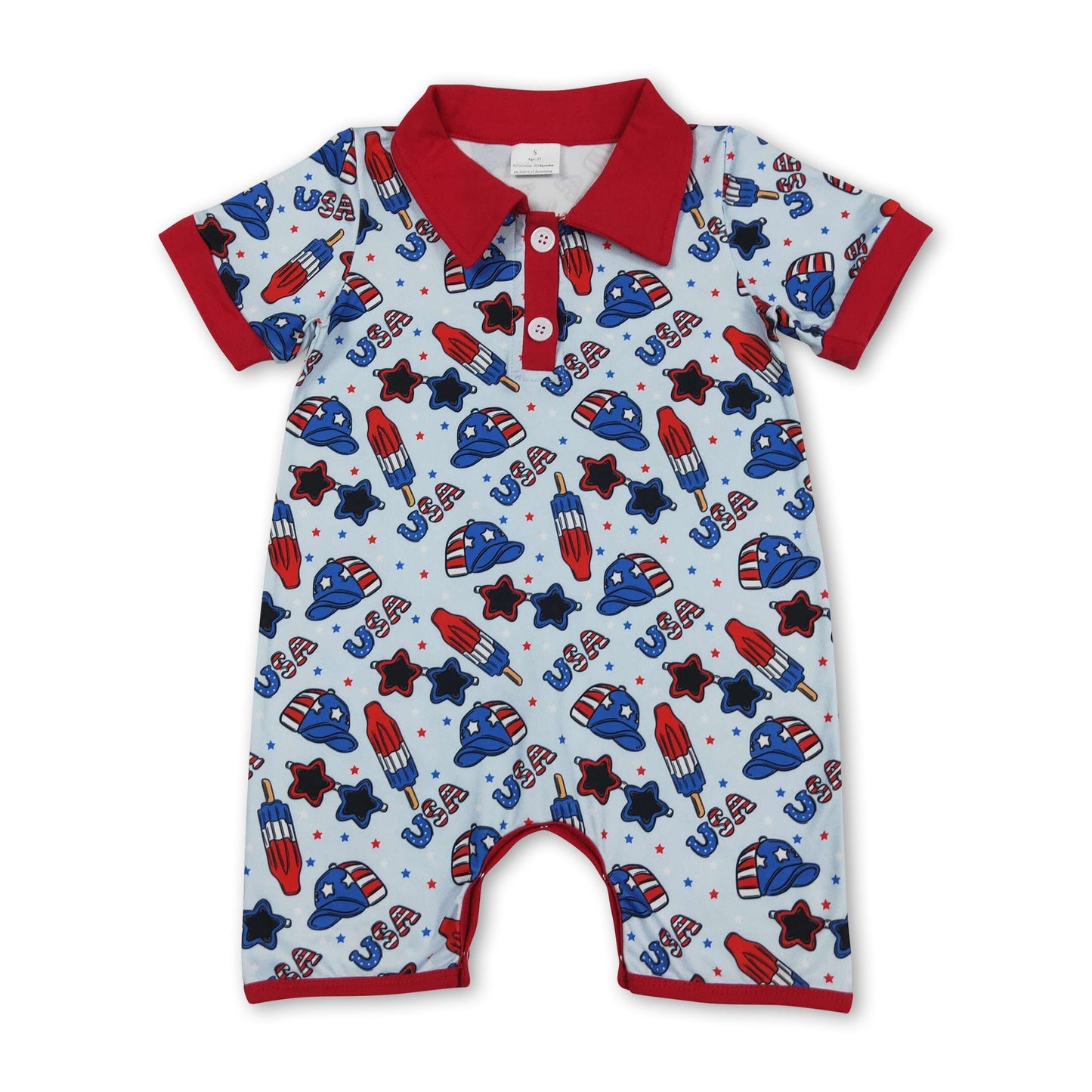 Short sleeves popsicle baby boy 4th of july romper
