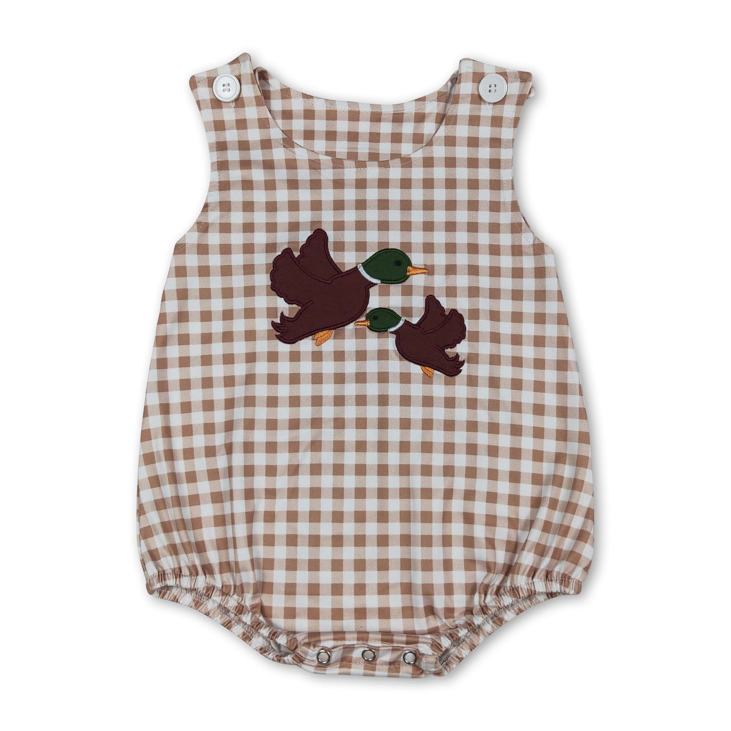 Sleeveless plaid duck embroidery baby boy romper