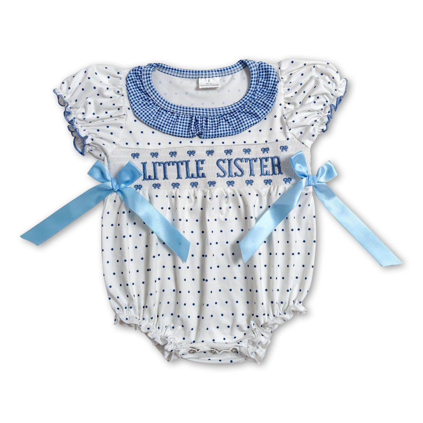 Short sleeves polka dots little sister smocked baby girl romper