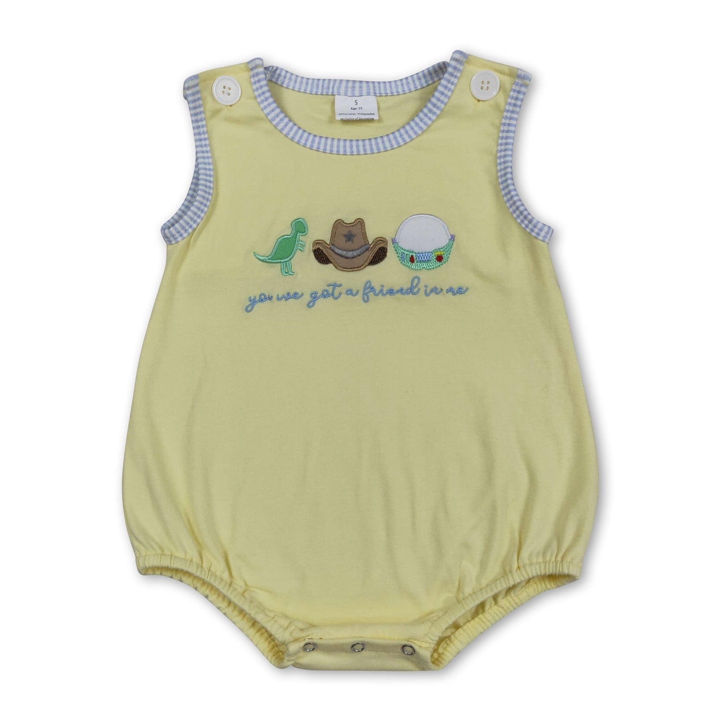 Yellow dinosaur embroidery baby boy summer romper