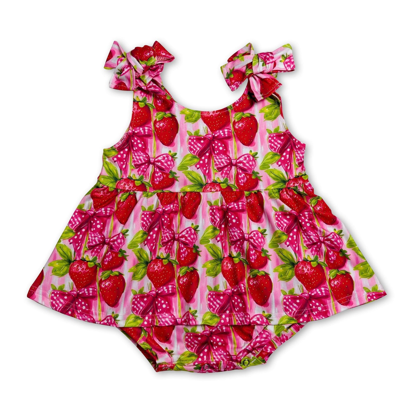 Sleeveless strawberry bow baby girls romper