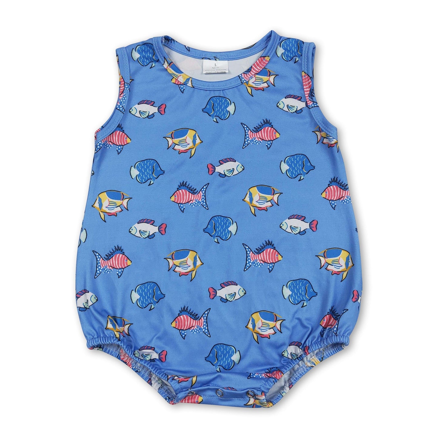 Sleeveless blue fish baby boy summer romper