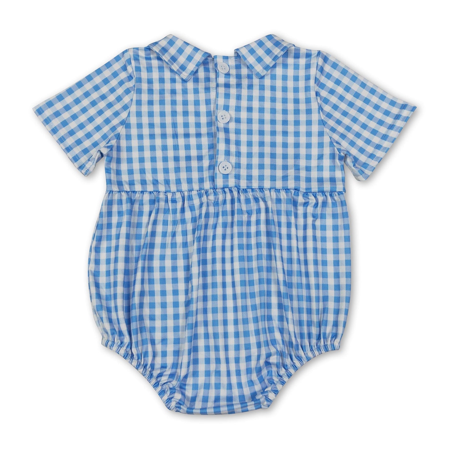 Blue plaid short sleeves baby brother smocked boy romper
