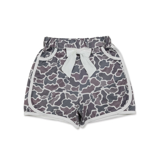 White bow camo pockets kids girls summer shorts