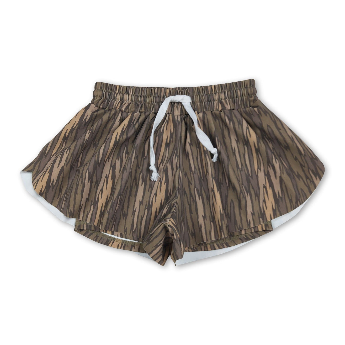 Olive camo kids girls summer active yoga shorts