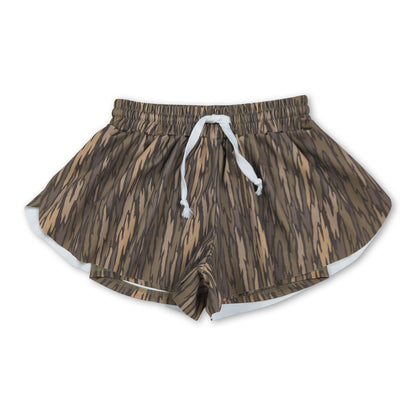 Olive camo kids girls summer active yoga shorts