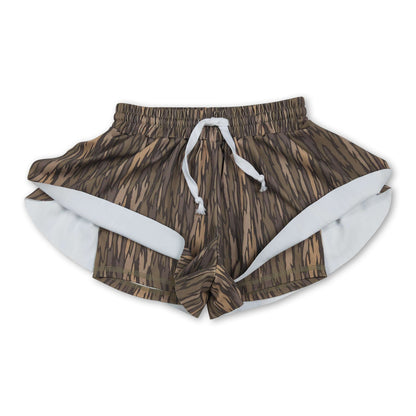 Olive camo kids girls summer active yoga shorts