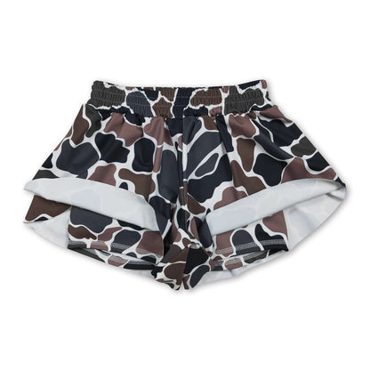 Dark camo kids girls summer active yoga shorts