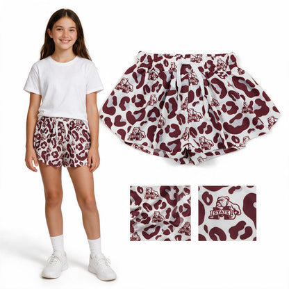 Maroon leopard dog M kids girls team active shorts
