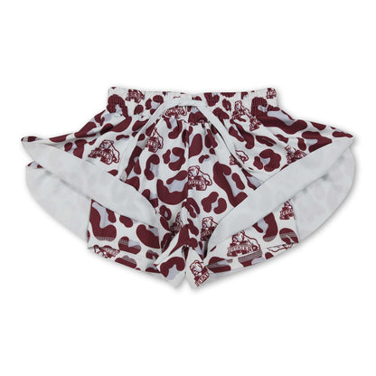Maroon leopard dog M kids girls team active shorts