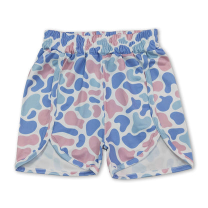 Light blue pink camo kids girls summer shorts
