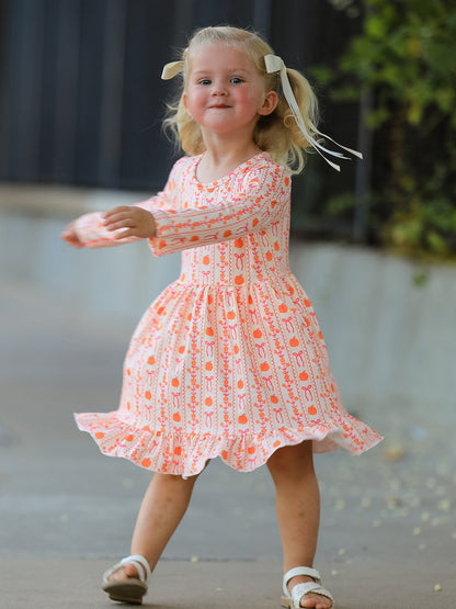 PREORDER Halloween Thanksgiving Pumpkin Bow Pocket Girls Dress