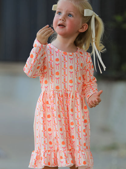 PREORDER Halloween Thanksgiving Pumpkin Bow Pocket Girls Dress