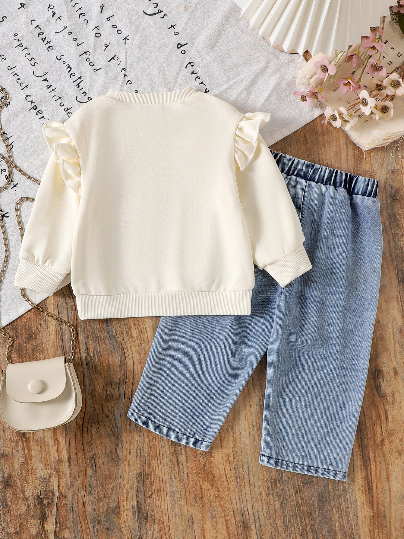 Long-sleeve Bow-print Hoodie Denim Jeans