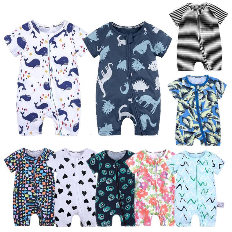 Printed Short-Sleeve Cotton Baby Jumpsuit