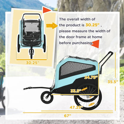 2-in-1 Dog Bike Trailer Pet Stroller Carrier for Large Dogs