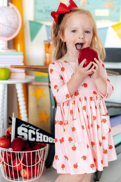 An Apple a Day 3/4 Sleeve Pocket Twirl Dress
