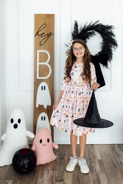 Hey Boo 3/4 Sleeve Pocket Twirl Dress