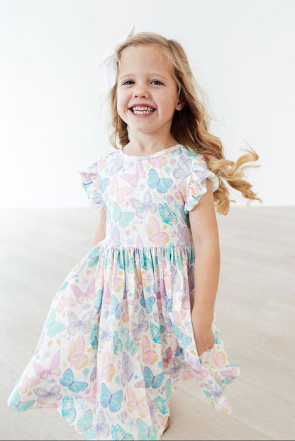 Fluttering Butterflies Flutter Sleeve Twirl Dress