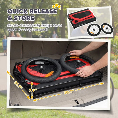 Dog Bike Trailer for Small & Medium Dogs, Universal Bicycle Coupler, Flip-Down Ramp Tailgate